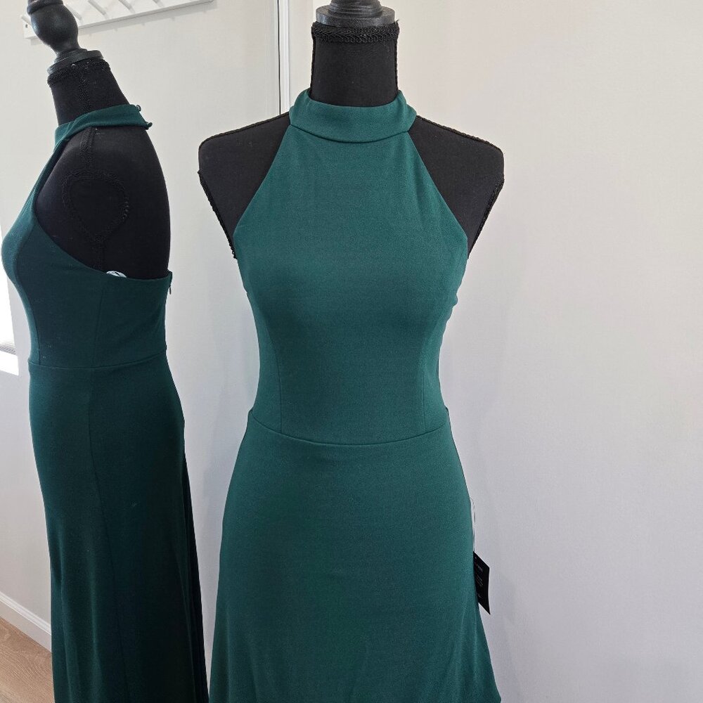 Lulus Ruffled Halter Maxi Dress Emerald Green Small Flaw Pearl New With Tags $99 - Picture 12 of 16